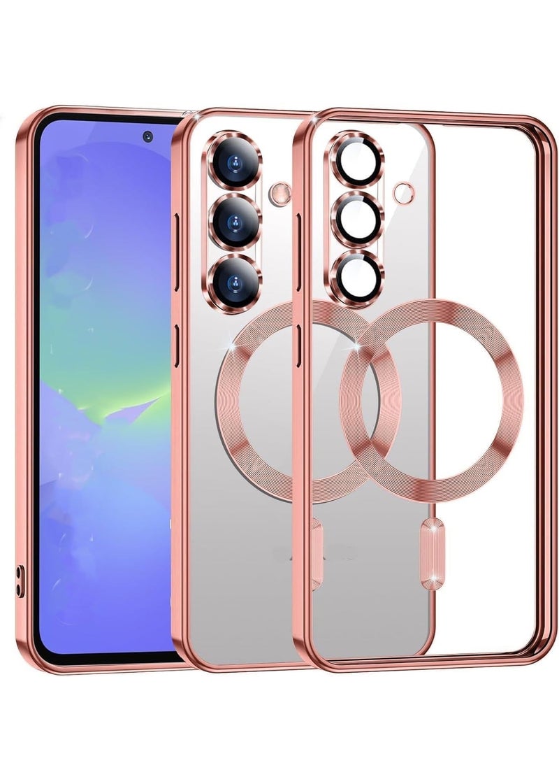 جراب متوافق مع هاتف سامسونج A17، غطاء حماية مغناطيسي شفاف مقاوم للصدمات، يدعم الشحن اللاسلكي MagSafe، لا يصفر لونه، مزود بواقي لعدسة الكاميرا (جراب سامسونج A17) (وردي) - Image 1